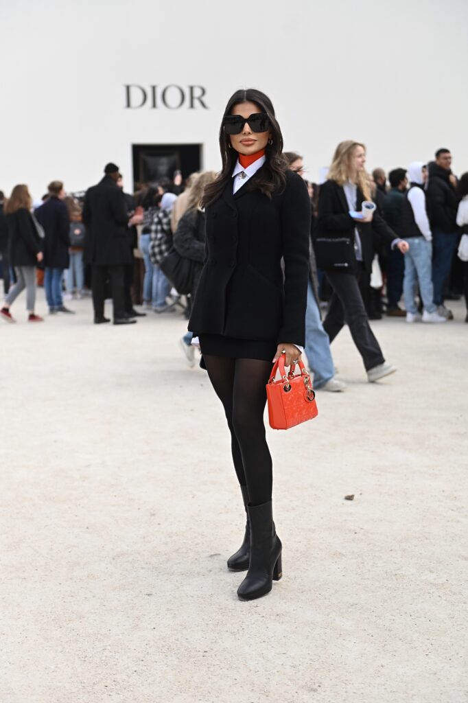 Fashion influencer Victoria Barbara in Dior outfit at Dior Autumn Winter 22 to 23 fashion show by Maria Grazia Chiuri during Paris Fashion Week 2022 in France